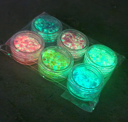 6 Frascos Glitters Brillan En La Oscuridad De Resina Epóxica