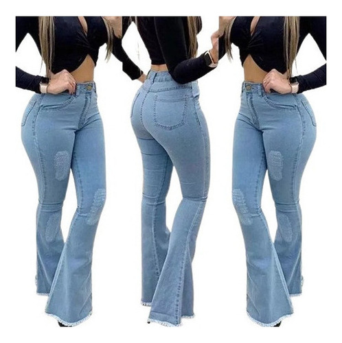 E Pantalones Vaqueros Acampanados Dama Elásticos De Moda E