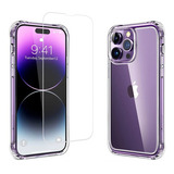 Carcasa Reforzada Antigolpes Transparente + Mica De Vidrio Templado Para iPhone 14 Pro Max (6.7'' - 3 Cámaras)