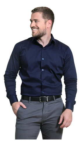 Camisa Social Masculina Manga Longa Slim Fit Sem Bolso