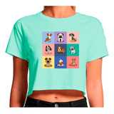 Playera Crop Top Mujer Ombliguera Razas Perrito Color Pastel