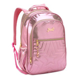 Mochila Costas Escolar Just Feminina Juvenil Metalizada Cor Rosa