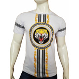 Playera Tigre En Pedrería Grecas Hombre Slim Fit Premium