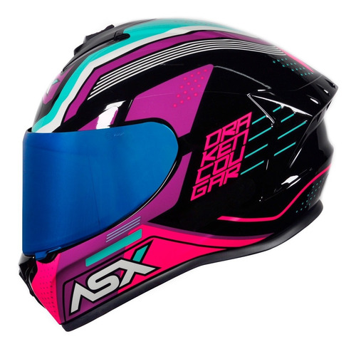 Capacete Moto Asx Draken Cougar Rosa + Viseira Rosa Mulher