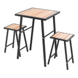 Conjunto De Mesa E 2 Bancos Quadrado Preto Para Sacada