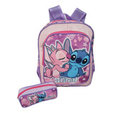 Mochila Infantil Lilo & Stitch Rosa Filme Costas G + Estojo