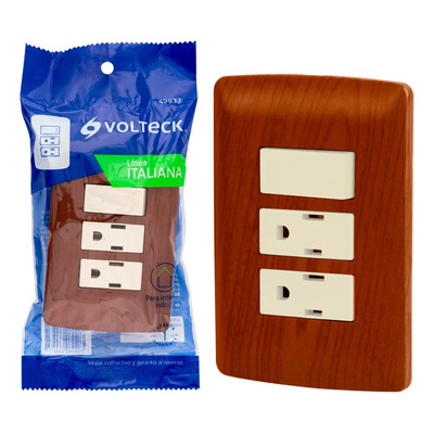 Placa Armada 2 Contactos E Interruptor Madera Volteck 49937 Color Café | MercadoLibre