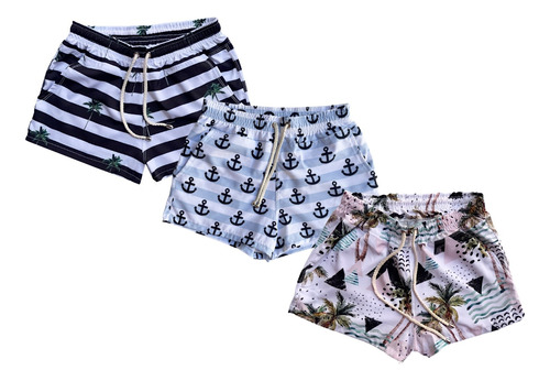 Kit 3 Bermudas Shorts Femininos  2 Bolsos Moda Praia Tectel