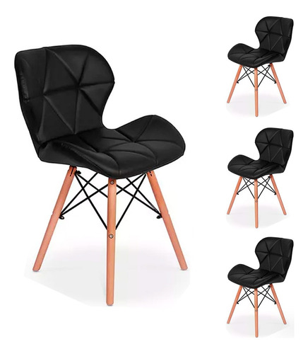 Kit 4 Cadeiras Charles Eames Eiffel Slim Estofada Bitlar