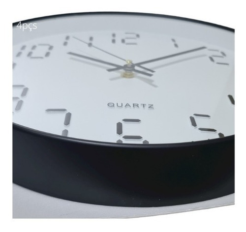 Relógio De Parede Quartz Branco Com Preto 30,5x4cm