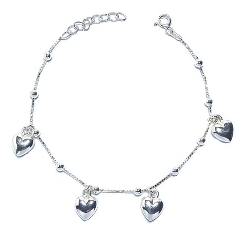 Pulsera Chiches Corazón Bolitas Plata Fina 925