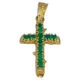 Dije Cruz De Oro Amarillo 18k Con Esmeraldas 2,2gr Do519