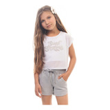 Conjunto Blusa Cropped Infantil Short Moletinho Menina 4-10