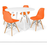 Mesa Jantar Redonda Amanda Branca 120cm + 4 Cadeiras Eiffel Cor Laranja