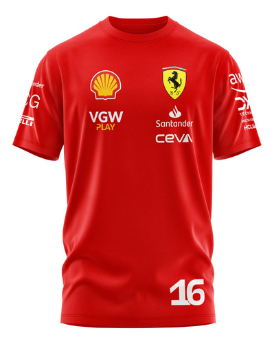Remera Ferrari 2024 Formula 1 Charles Leclerc 16 Algodón