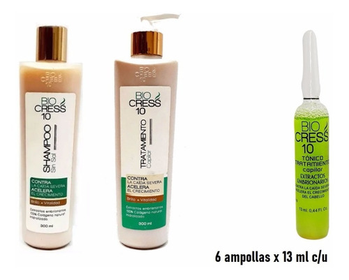 Biocres 10 Kit X 3 -shampoo-tratamiento Y 6 Ampollas X 13 Ml