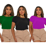Kit 3 Blusinhas Feminina Social Duna Camisa Cropped Premium