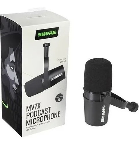 Microfone Shure Mv7x Podcast Xlr Preto Dinâmico Com Nf