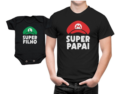 Kit Body Camiseta Super Papai Mario Filho Luigi Game Bodie
