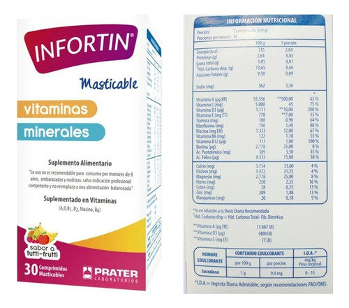 Multivitaminico Infortin Vitaminas Y Minerales Masticable  Tutti Frutti