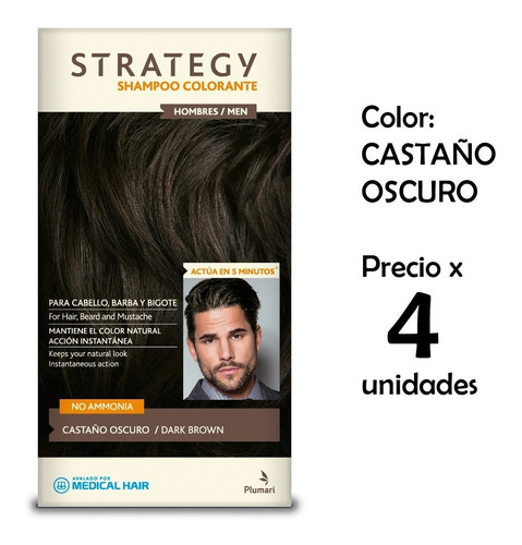 Shampoo Colorante Strategy Men Cabello, Barba Y Bigote 5 Min