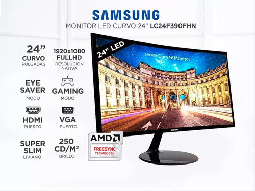 Monitor Samsung Curvo 24 S F390 Full Hd Freesync 60 Hz Gamer