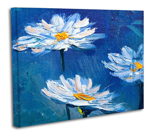 Cuadro Lienzo Canvas 50x60cm Flores Tipo Oleo Blancas