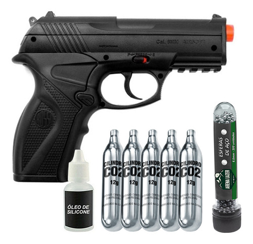 Pistola Pressão C11 6mm Rossi + 5 Co2 200 Esferas Aço Óleo