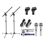 Kit 2 Microfones Prof Mdc201+ 2pedestal +2 Cachimbos+2 Cabos