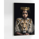 Quadro Sala  Leão Rei Menino Africano Luxo Decorativo 40x60