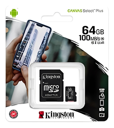 Memoria Kingston Micro Sd 64 Gb Con Adapt Clase 10 Celular