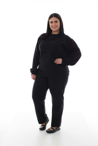 Plus Size Conjunto De Moletom Flanelado Feminino Liso Grosso