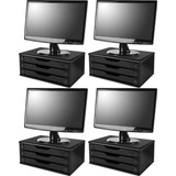 Conj. 4 Suportes P/ Monitor Mdf Black Piano 3 Gavetas Black