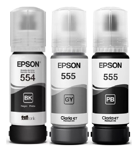 Combo 3 Botella Tinta Epson T555 Negro T555 Gris T554 Negro