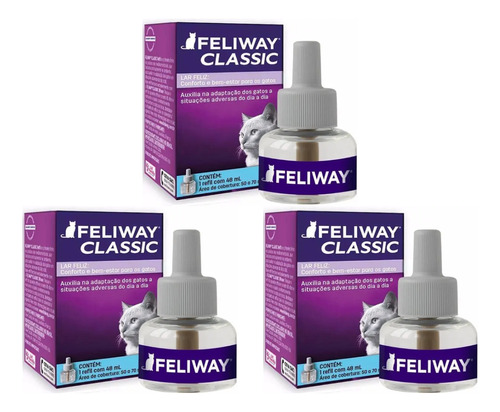 3 Feliway Classic Refil 48ml Ceva- Auxiliar Adaptação Gatos