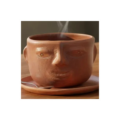 2 Tazas Artesanales Barro Rojo De Oaxaca Carita 550ml Bt3 | Meses sin interés