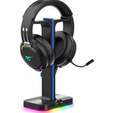 Base Soporte P/ Auriculares Gamer Led Rgb 2 Puertos Usb Hub