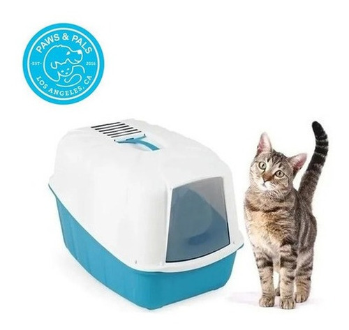 Arenero Para Gatos Cerrado Con Pala Puerta Filtro Sanitario Color Azul