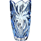 Jarrón De Cristal Checo Bohemio 11  Azul  Flora  Vintage - E