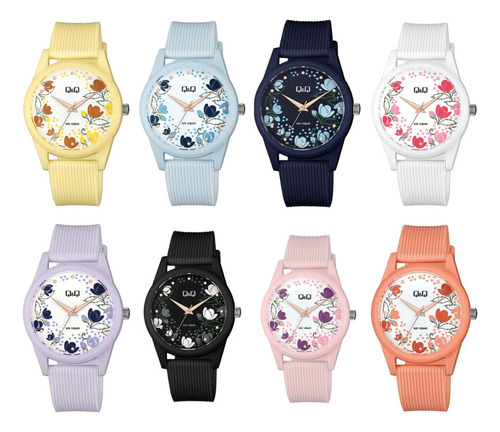 Reloj Q&q Qyq Floral Deportivo Dama Impermeable + Estuche