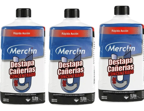 Destapa Cañerias Merclin Concentrado 1lt Accion Rapida X3