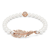 Pulsera Swarovski Nice, Pluma, Blanca, Baño Tono Oro Rose