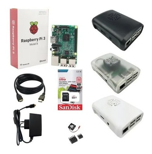 Raspberry Case + Fonte +cartao 32gb Ultra + Dissipador