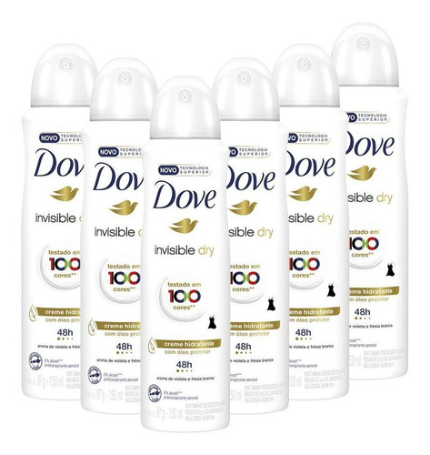 Kit 6 Desodorantes Dove Antitranspirante Invisible Dry 150ml