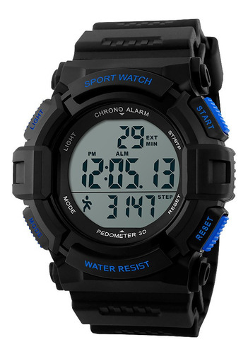 Reloj Hombre Skmei 1116 Sumergible Digital Alarma Cronometro Color De La Malla Negro Color Del Bisel Azul Color Del Fondo Blanco