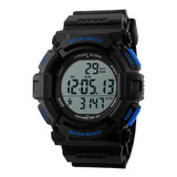 Reloj Hombre Skmei 1116 Sumergible Digital Alarma Cronometro Color De La Malla Negro Color Del Bisel Azul Color Del Fondo Blanco