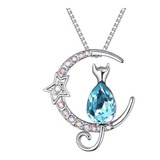 Collar Gatito Luna Swarovski Plata 925 Regalo Mujer Gato