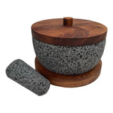 Molcajete De Piedra Volcánica Acopa De 8 PLG Con Base Y Tapa