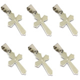 6 Pingentes Crucifixo Cruz Oração Pai Nosso Aço Inox Atacado