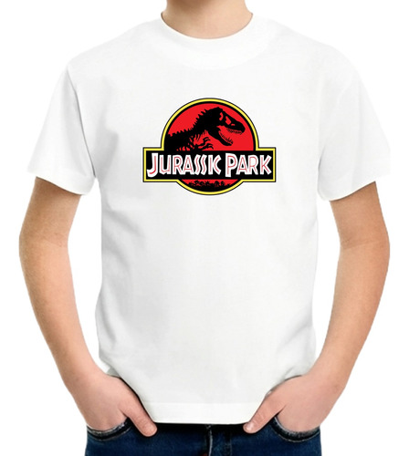 Camiseta Infantil Jurassic Park Logo Dinossauro Silk T-shirt